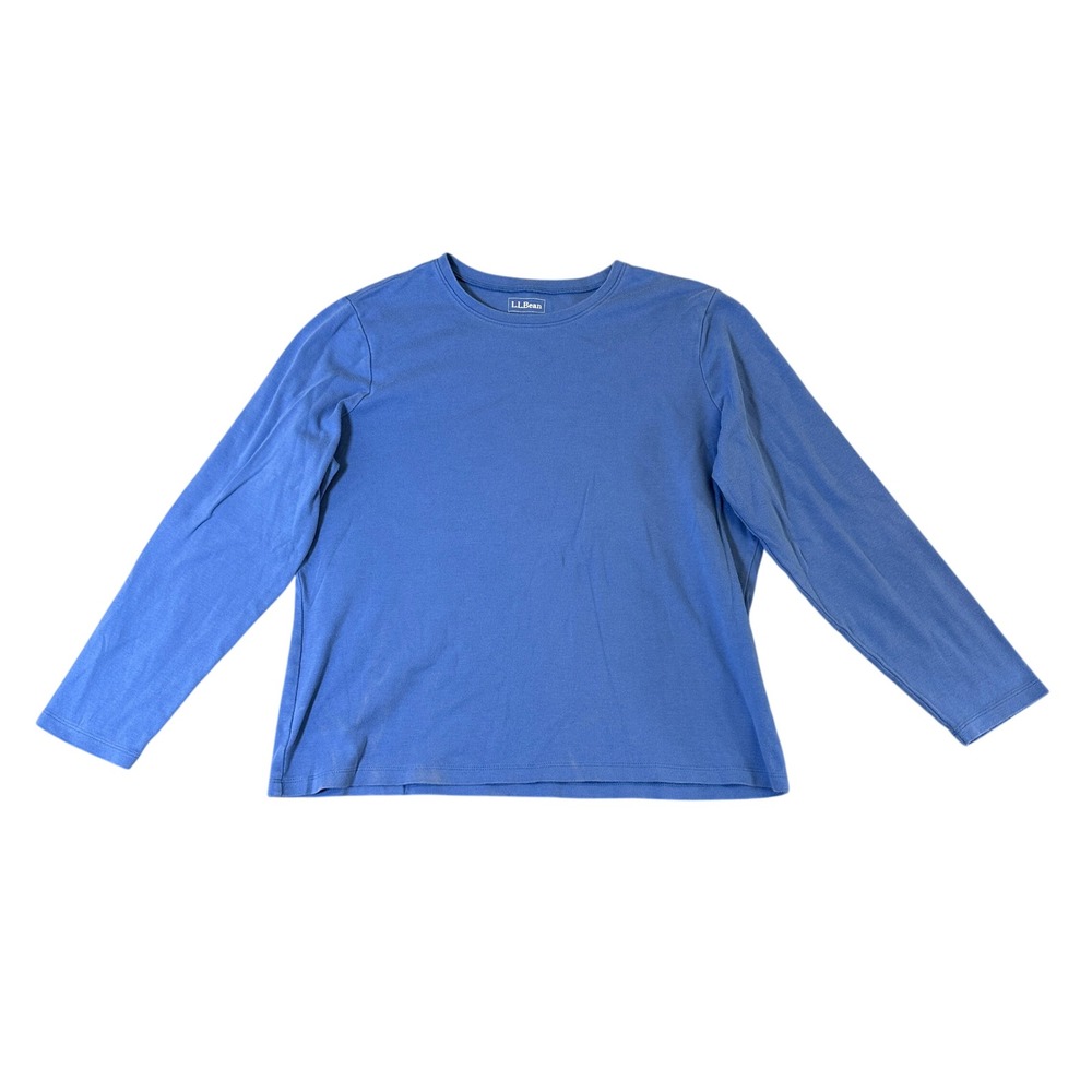 LL Bean Womens Large Blue Long Sleeve Cotton Crewneck T-Shirt Solid Casual